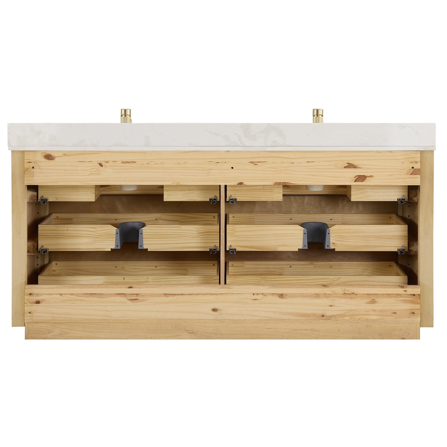 Meuble-lavabo Porto avec plan de travail en pierre de quartz blanche, sans miroir.