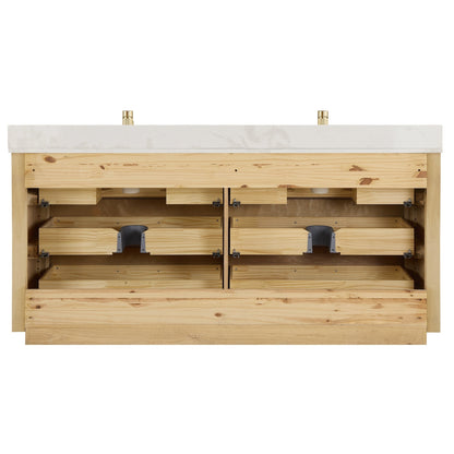 Meuble-lavabo Porto avec plan de travail en pierre de quartz blanche, sans miroir.