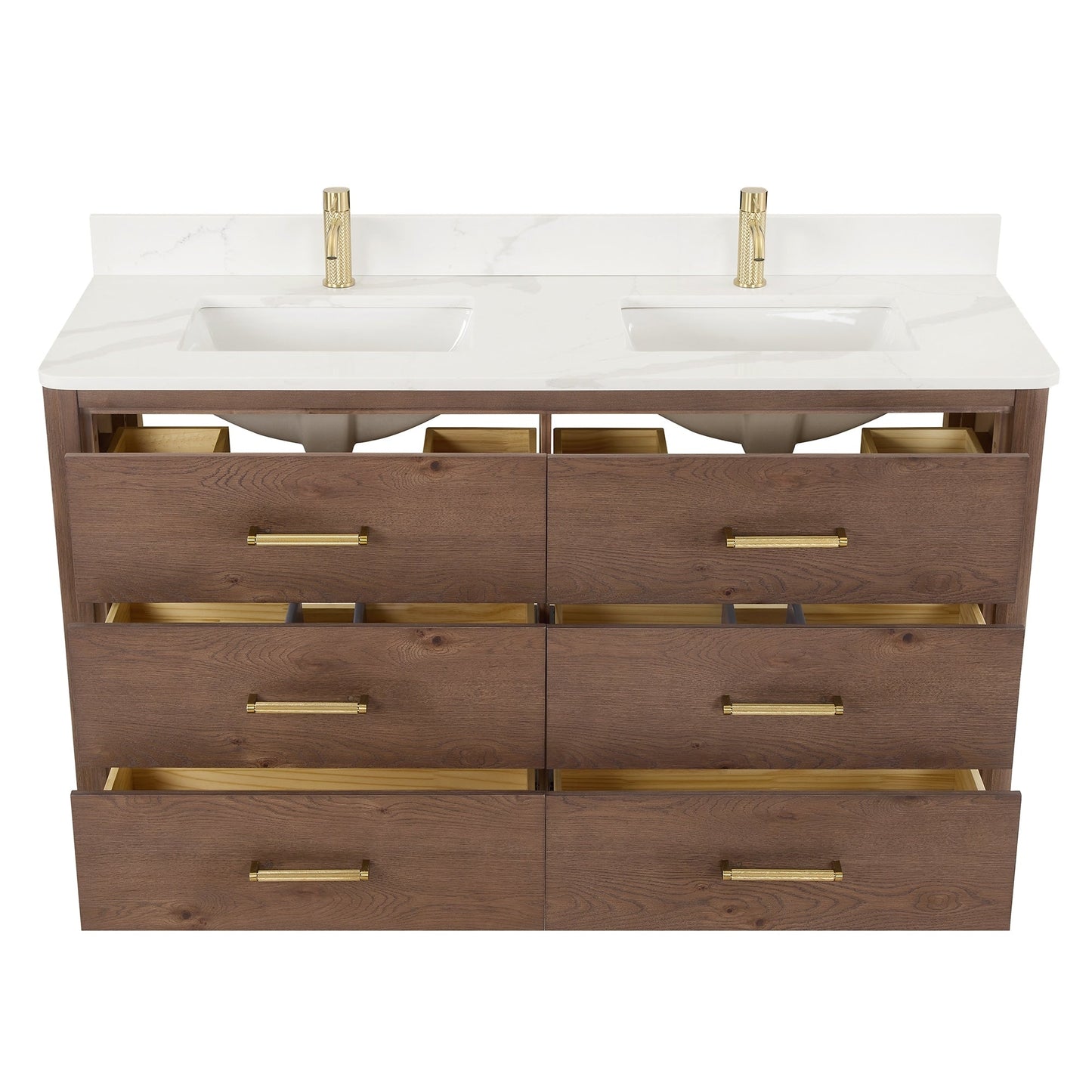 Meuble-lavabo Porto avec plan de travail en pierre de quartz blanche, sans miroir.