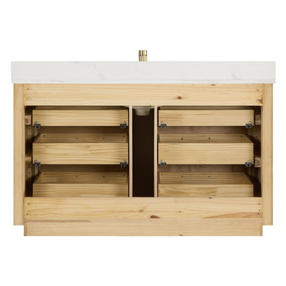 Meuble-lavabo Porto avec plan de travail en pierre de quartz blanche, sans miroir.