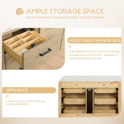 Meuble-lavabo Porto avec plan de travail en pierre de quartz blanche, sans miroir.