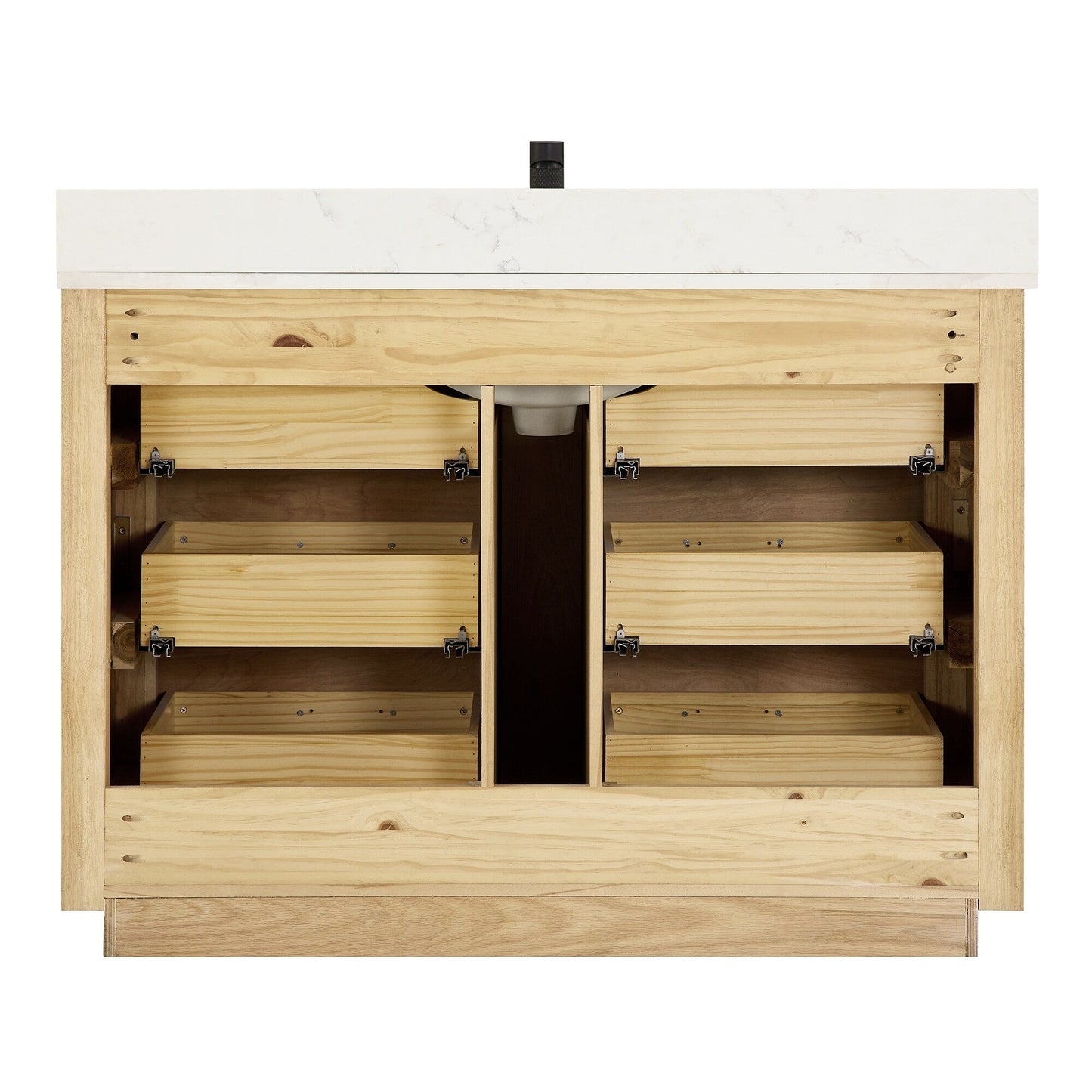 Meuble-lavabo Porto avec plan de travail en pierre de quartz blanche, sans miroir.