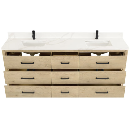 Meuble-lavabo Porto avec plan de travail en pierre de quartz blanche, sans miroir.