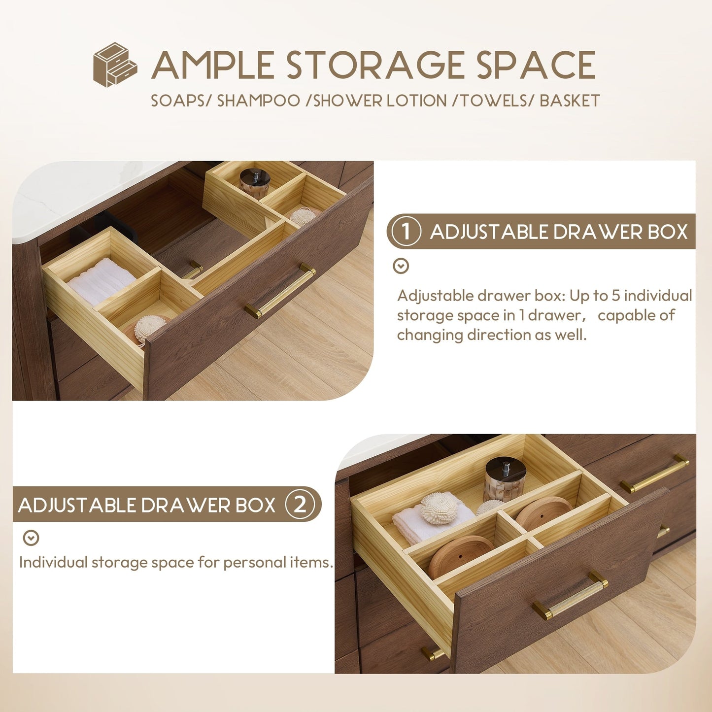 Meuble-lavabo Porto avec plan de travail en pierre de quartz blanche, sans miroir.