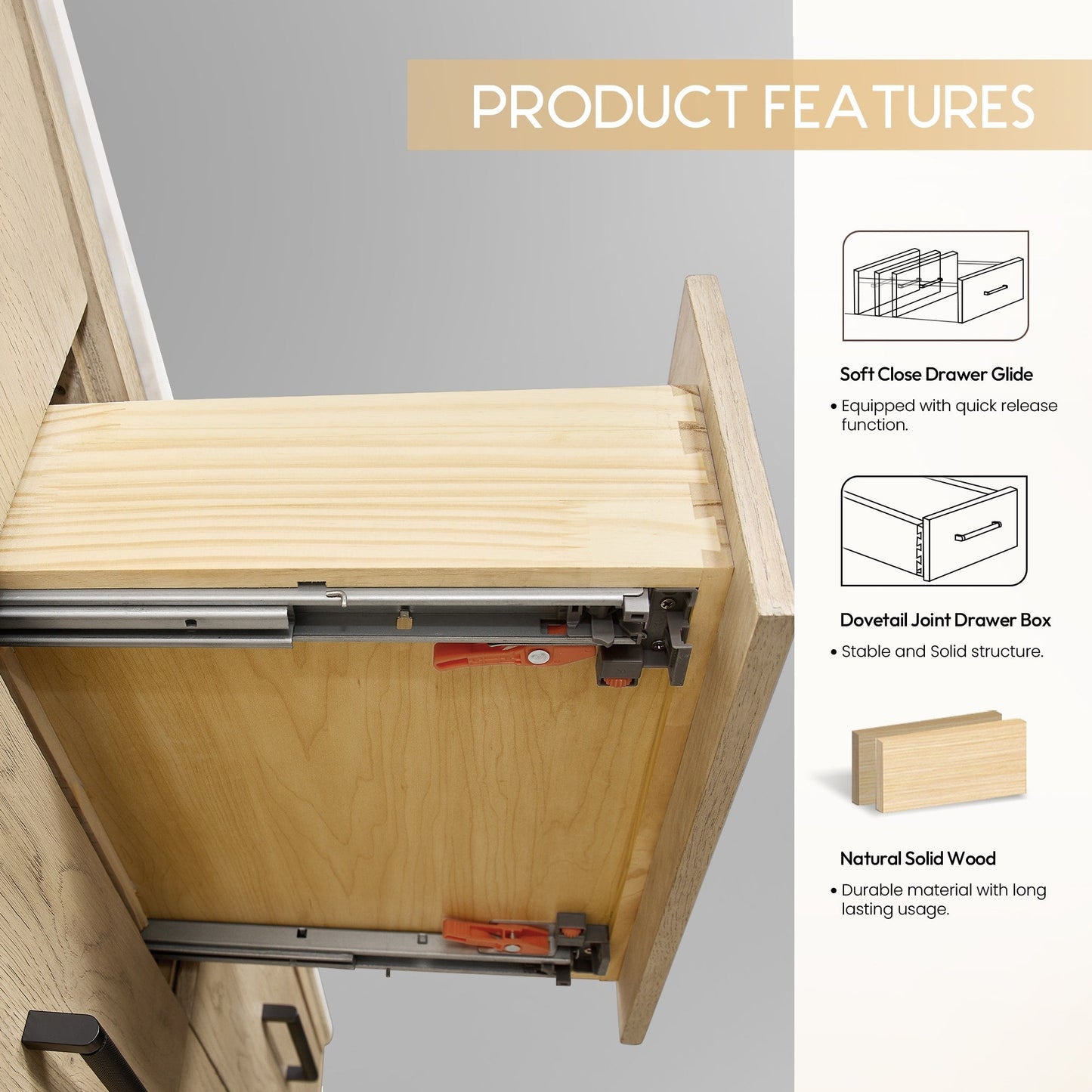 Meuble-lavabo Porto avec plan de travail en pierre de quartz blanche, sans miroir.