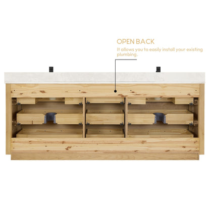 Meuble-lavabo Porto avec plan de travail en pierre de quartz blanche, sans miroir.