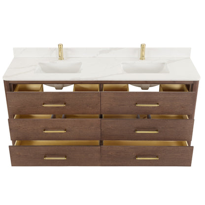 Meuble-lavabo Porto avec plan de travail en pierre de quartz blanche, sans miroir.