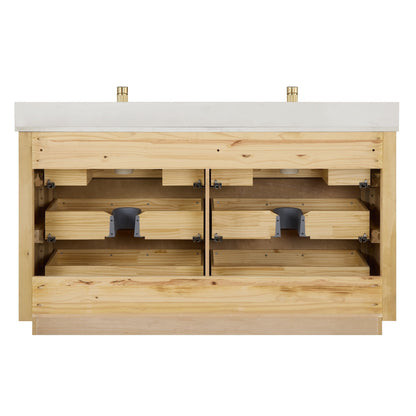 Meuble-lavabo Porto avec plan de travail en pierre de quartz blanche, sans miroir.