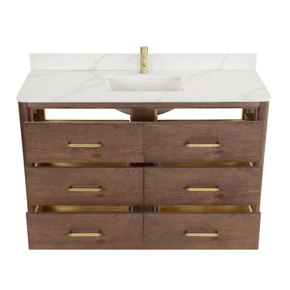 Meuble-lavabo Porto avec plan de travail en pierre de quartz blanche, sans miroir.