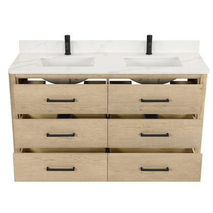 Meuble-lavabo Porto avec plan de travail en pierre de quartz blanche, sans miroir.