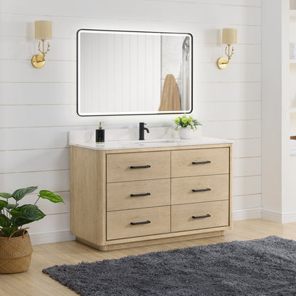 Meuble-lavabo Porto avec plan de travail en pierre de quartz blanche, sans miroir.