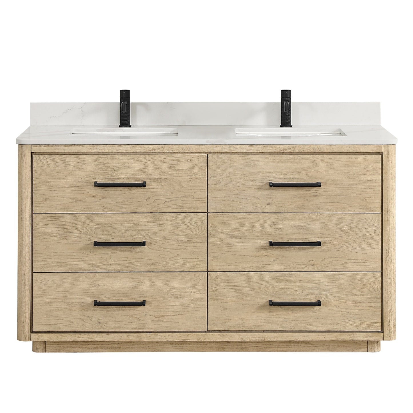 Meuble-lavabo Porto avec plan de travail en pierre de quartz blanche, sans miroir.