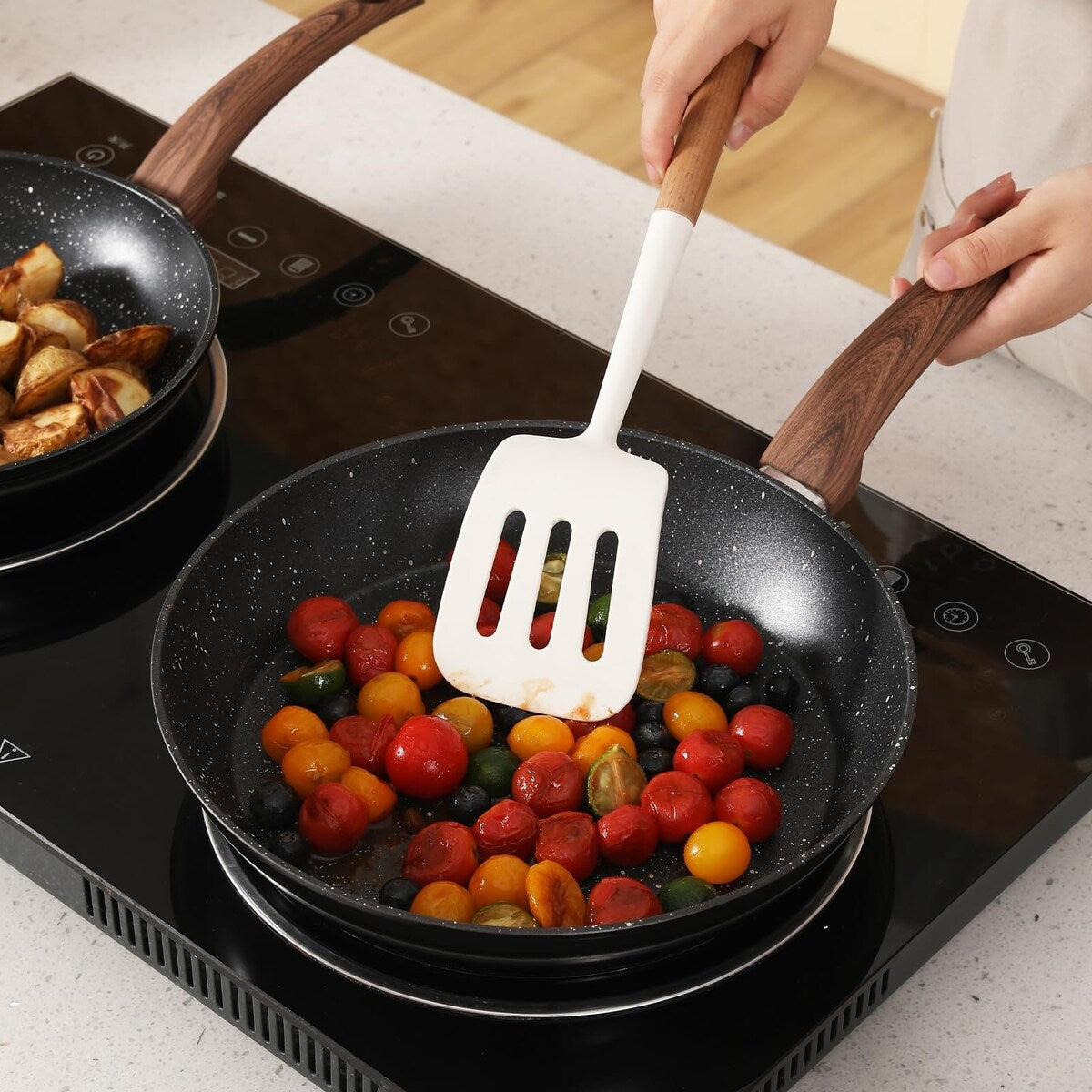 Ensemble de casseroles et poêles antiadhésives, ensemble de cuisine en céramique avec motifs, ensemble de cuisine à induction avec poêles, casseroles avec couvercles