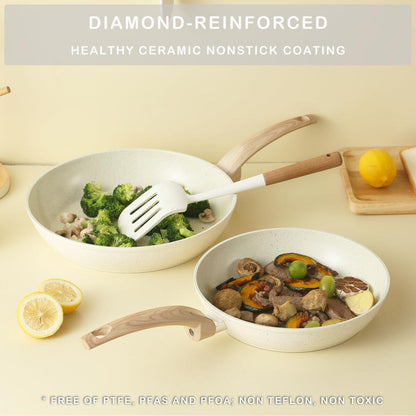 Ensemble de casseroles et poêles antiadhésives, ensemble de cuisine en céramique antiadhésif avec poêle à frire, casserole, poêle à sauté et cocotte.