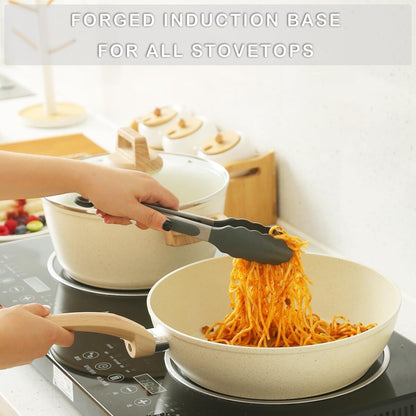 Ensemble de casseroles et poêles antiadhésives, ensemble de cuisine en céramique antiadhésif avec poêle à frire, casserole, poêle à sauté et cocotte.