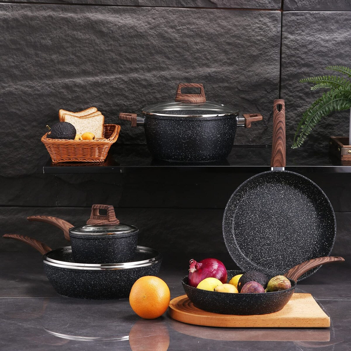 Ensemble de casseroles et poêles antiadhésives, ensemble de cuisine en céramique antiadhésif avec poêle à frire, casserole, poêle à sauté et cocotte.