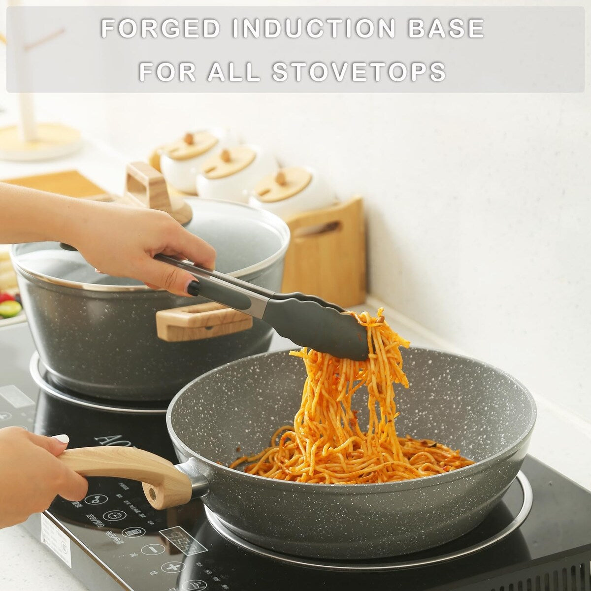 Ensemble de casseroles et poêles antiadhésives, ensemble de cuisine en céramique antiadhésif avec poêle à frire, casserole, poêle à sauté et cocotte.