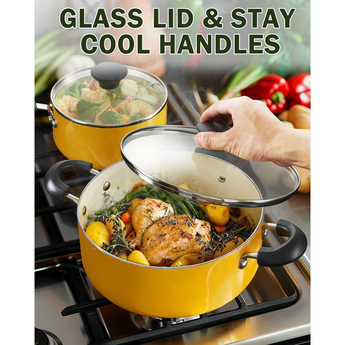 Ensemble de casseroles et poêles antiadhésives, ensemble de cuisine en céramique 10 pièces, ensemble de cuisson antiadhésif avec casseroles.