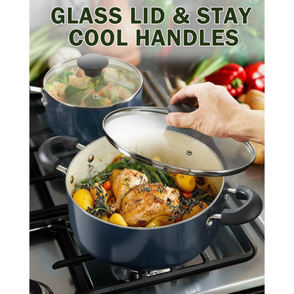 Ensemble de casseroles et poêles antiadhésives, ensemble de cuisine en céramique 10 pièces, ensemble de cuisson antiadhésif avec casseroles.