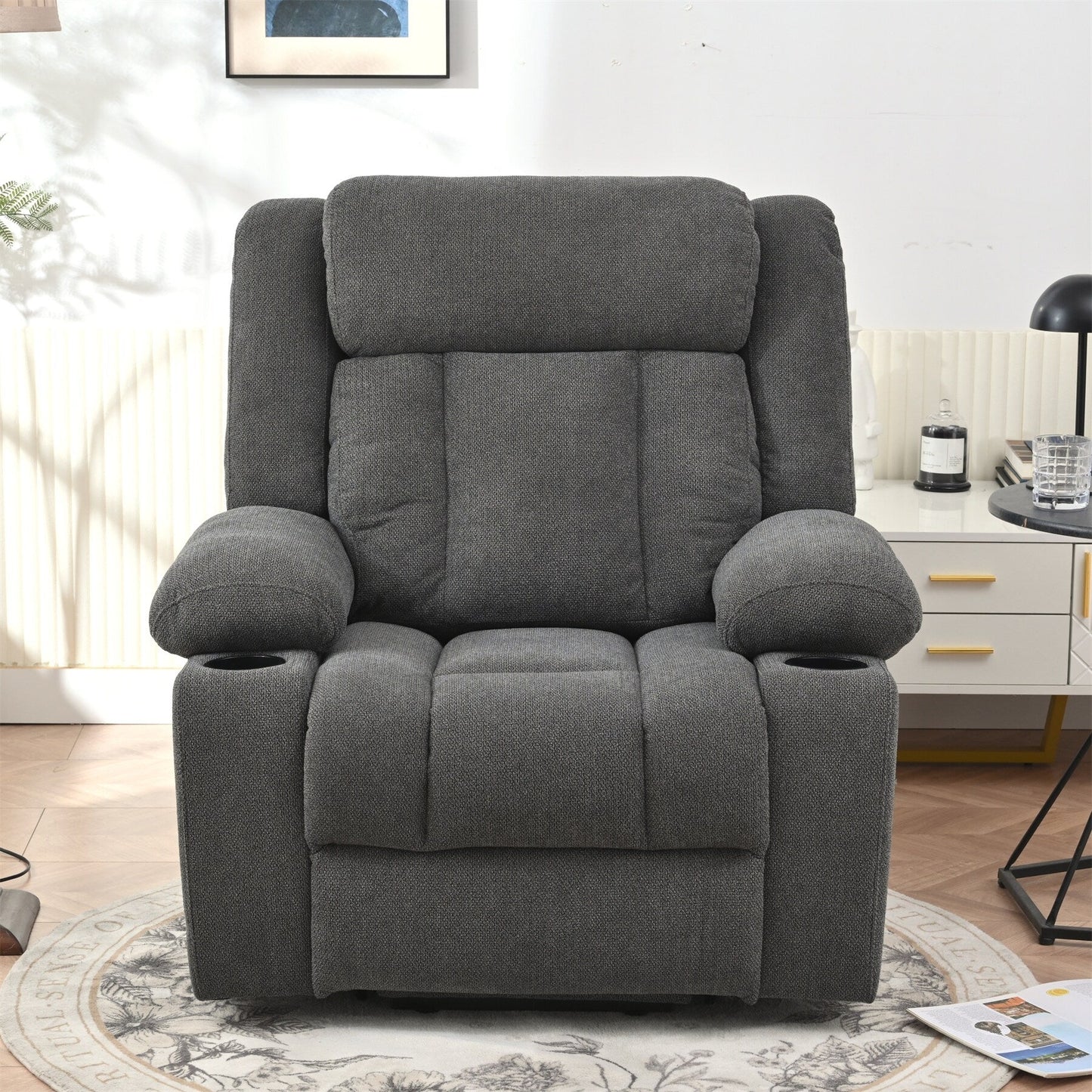 Fauteuil releveur électrique pour personnes âgées, fauteuils releveurs en tissu avec repose-pieds extensible, avec 2 porte-gobelets, poches latérales, télécommande.