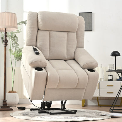 Fauteuil releveur électrique pour personnes âgées, fauteuils releveurs en tissu avec repose-pieds extensible, avec 2 porte-gobelets, poches latérales, télécommande.