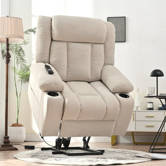 Fauteuil releveur électrique pour personnes âgées, fauteuils releveurs en tissu avec repose-pieds extensible, avec 2 porte-gobelets, poches latérales, télécommande.