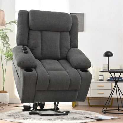 Fauteuil releveur électrique pour personnes âgées, fauteuils releveurs en tissu avec repose-pieds extensible, avec 2 porte-gobelets, poches latérales, télécommande.