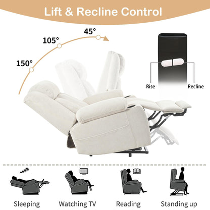 Fauteuil releveur électrique pour personnes âgées, fauteuils releveurs en tissu avec repose-pieds extensible, avec 2 porte-gobelets, poches latérales, télécommande.