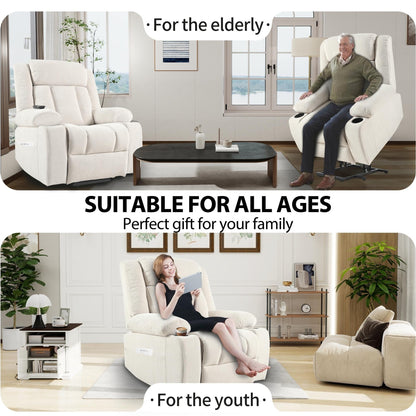 Fauteuil releveur électrique pour personnes âgées, fauteuils releveurs en tissu avec repose-pieds extensible, avec 2 porte-gobelets, poches latérales, télécommande.