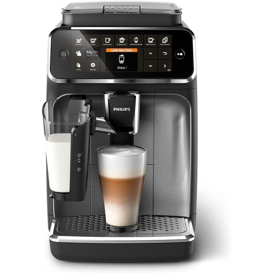 Machine à expresso haut de gamme, 12 cafés chauds/froids, système LatteGo, broyeur céramique, noir chromé