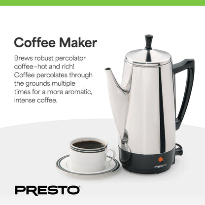Cafetière Presto en acier inoxydable, percolateur robuste 12 tasses, argent - 2.79