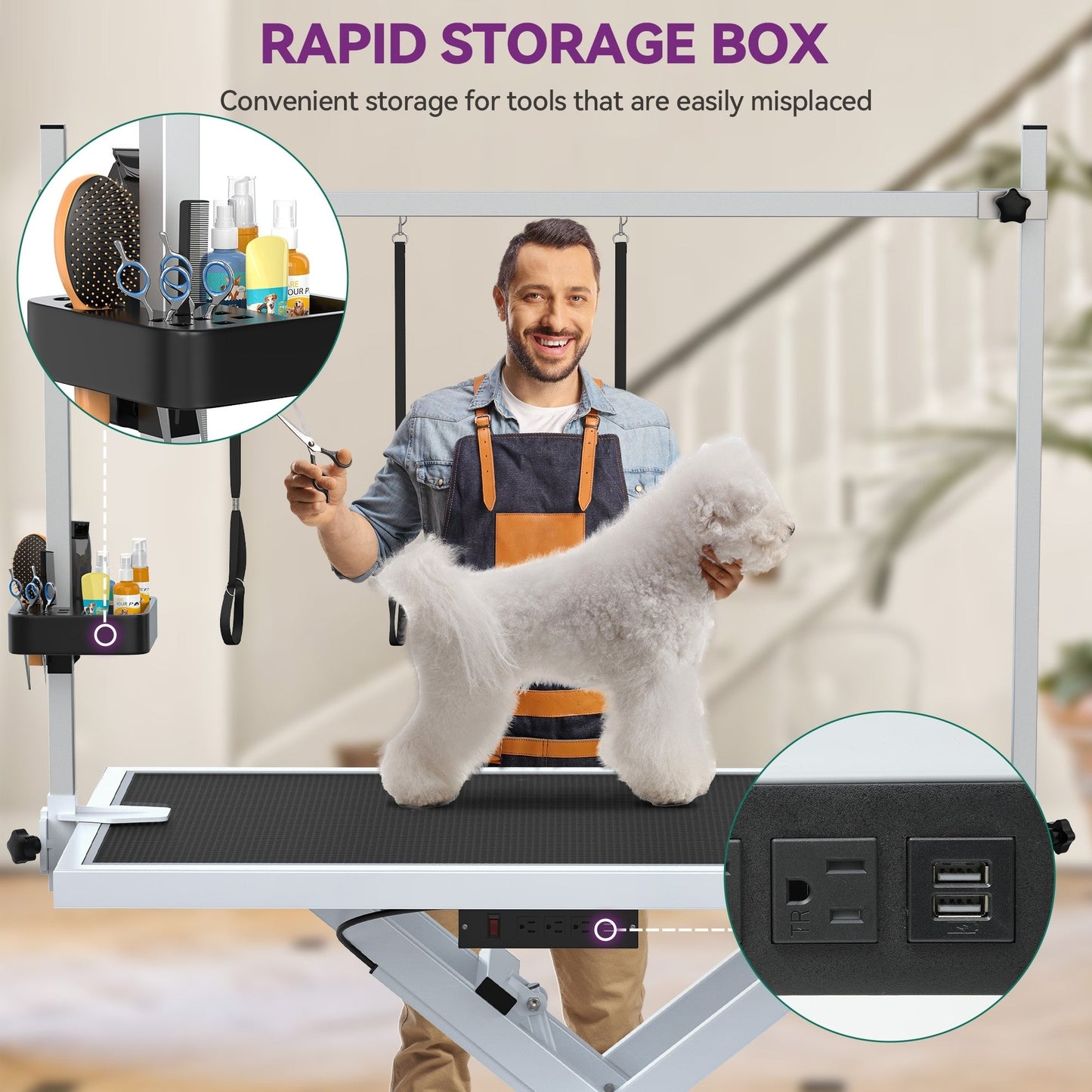 Table de toilettage électrique professionnelle pour chiens, pour grands chiens, table de toilettage pour animaux de compagnie robuste avec bras de toilettage en aluminium - 50''L