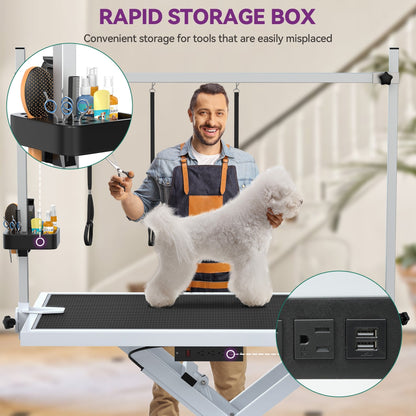 Table de toilettage électrique professionnelle pour chiens, pour grands chiens, table de toilettage pour animaux de compagnie robuste avec bras de toilettage en aluminium - 50''L