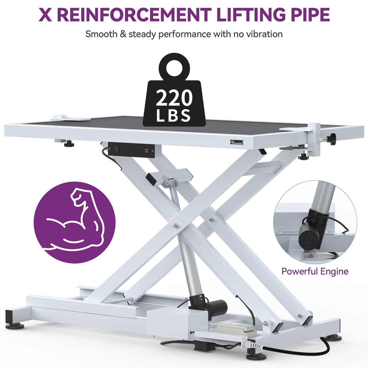 Table de toilettage électrique professionnelle pour chiens, pour grands chiens, table de toilettage pour animaux de compagnie robuste avec bras de toilettage en aluminium - 50''L