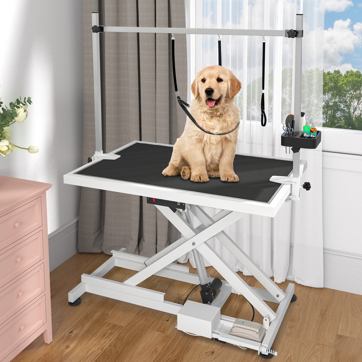 Table de toilettage électrique professionnelle pour chiens, pour grands chiens, table de toilettage pour animaux de compagnie robuste avec bras de toilettage en aluminium - 50''L