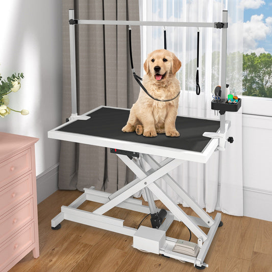 Table de toilettage électrique professionnelle pour chiens, pour grands chiens, table de toilettage pour animaux de compagnie robuste avec bras de toilettage en aluminium - 50''L