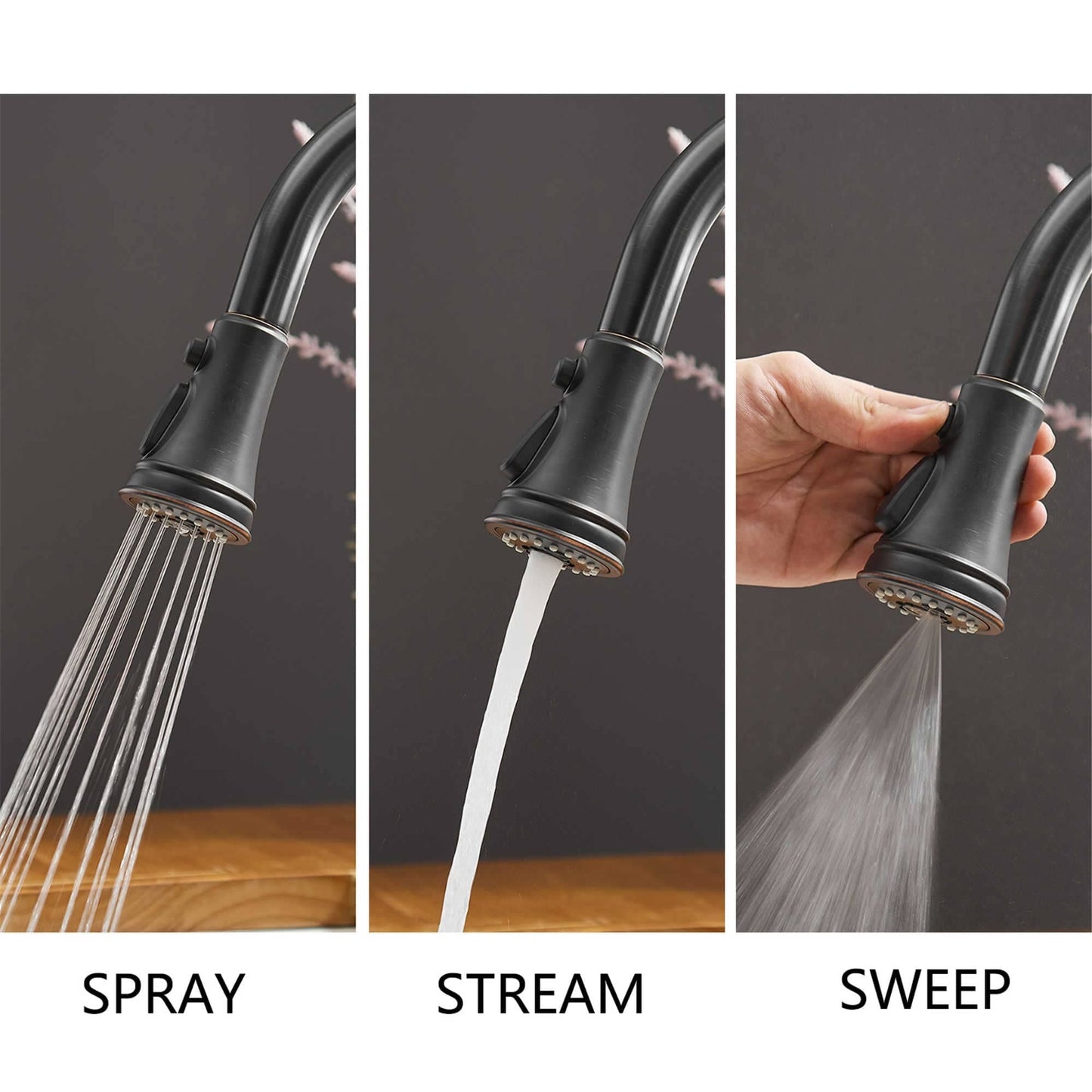 Robinet de cuisine à tirer, simple commande, moderne, à trou unique, avec lanceur d'eau rétractable, pour lavabo de cuisine, avec plaque de montage.