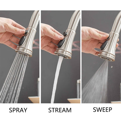 Robinet de cuisine à tirer, simple commande, moderne, à trou unique, avec lanceur d'eau rétractable, pour lavabo de cuisine, avec plaque de montage.