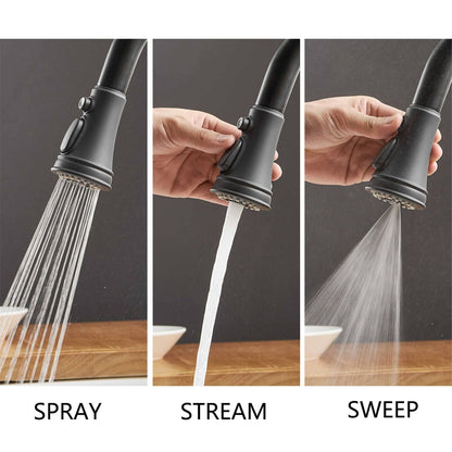 Robinet de cuisine à tirer, simple commande, moderne, à trou unique, avec lanceur d'eau rétractable, pour lavabo de cuisine, avec plaque de montage.