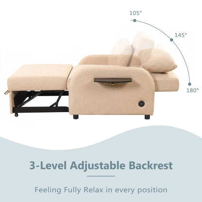 Canapé-lit escamotable 3 en 1 avec 2 tables d'appoint