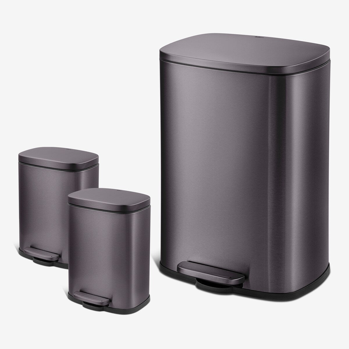 Qualiazero 13.2 GAL plus DEUX poubelles rectangulaires à pédale de 1.3 GAL - Pack familial
