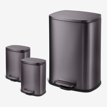 Qualiazero 13.2 GAL plus DEUX poubelles rectangulaires à pédale de 1.3 GAL - Pack familial