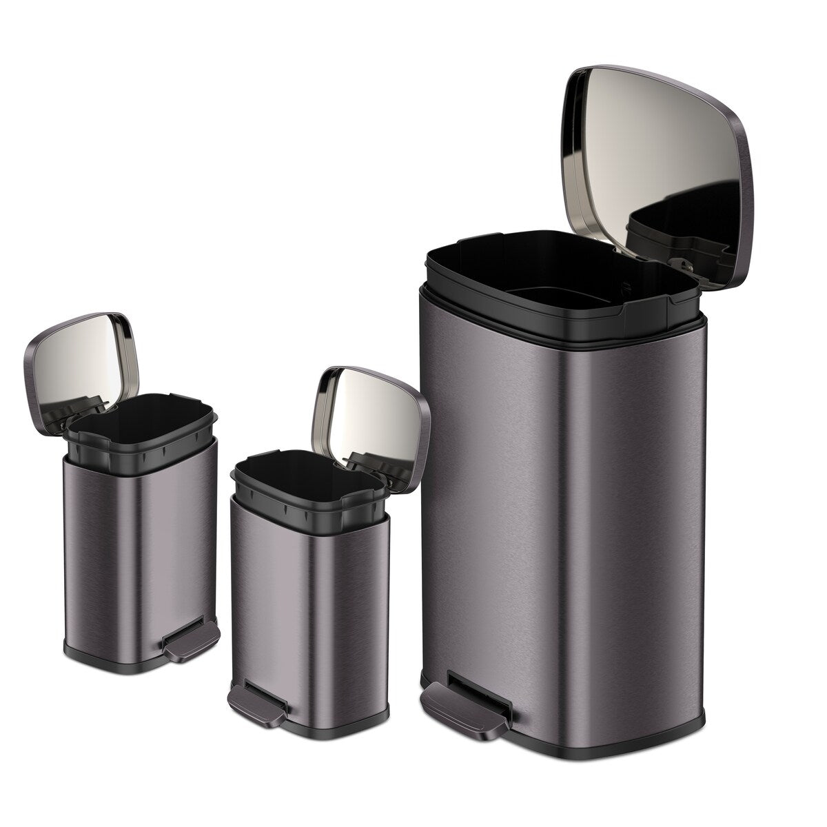 Qualiazero 13.2 GAL plus DEUX poubelles rectangulaires à pédale de 1.3 GAL - Pack familial