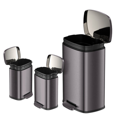 Qualiazero 13.2 GAL plus DEUX poubelles rectangulaires à pédale de 1.3 GAL - Pack familial