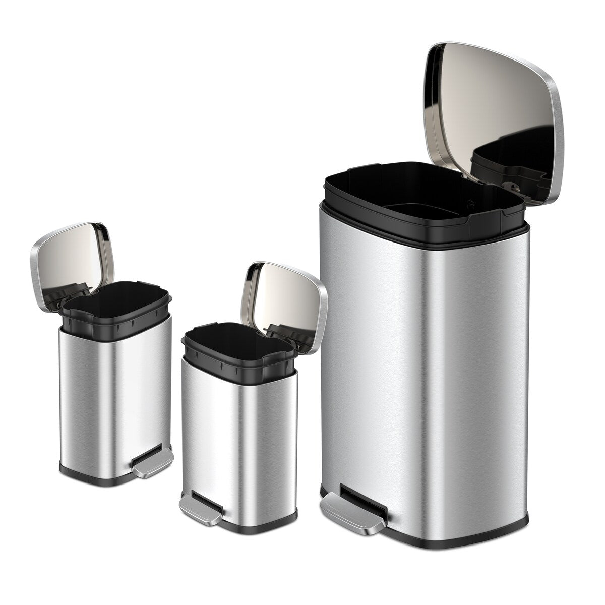 Qualiazero 13.2 GAL plus DEUX poubelles rectangulaires à pédale de 1.3 GAL - Pack familial