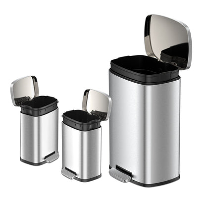 Qualiazero 13.2 GAL plus DEUX poubelles rectangulaires à pédale de 1.3 GAL - Pack familial