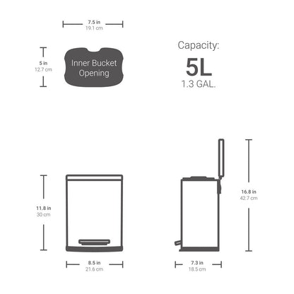 Qualiazero 13.2 GAL plus DEUX poubelles rectangulaires à pédale de 1.3 GAL - Pack familial