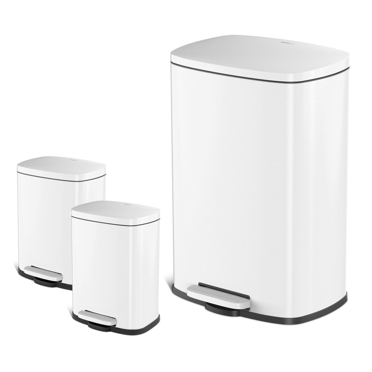 Qualiazero 13.2 GAL plus DEUX poubelles rectangulaires à pédale de 1.3 GAL - Pack familial