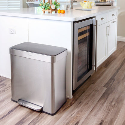 Qualiazero Poubelle de recyclage rectangulaire à pédale de 16 gallons (8 gallons pour la partie double) - Acier inoxydable