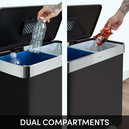 Qualiazero Poubelle de recyclage rectangulaire à pédale de 16 gallons (8 gallons pour la partie double) - Acier inoxydable